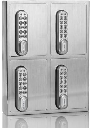 masunt Schlüsselsafe 1420 E Code | Innovative Online-Codevergabe aus der Ferne | elektronischer Schlüsseltresor aus massivem V2A Edelstahl | 4 Fächer | Aufbruch-sicher | wetterfest