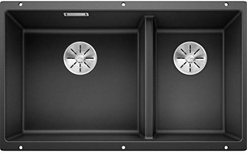 BLANCO SUBLINE 430/270-U | Granitspüle aus SILGRANIT anthrazit | [75,5x46x21,2 cm] | für 80 cm breite Unterschränke | Ein Ausschnitt und nur einmal montiert | Hauptbecken links