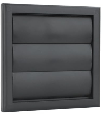 Vents 100mm Black External Wall Vent Cover with Gravity Shutters | 155 x 155mm Square Fascia For Bathroom Extractor Fans And Tumble Dryer Installations.
