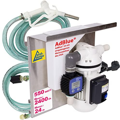 Ensemble de réservoirs AdBlue® à suspendre sur des conteneurs IBC - ensemble complet avec pompe auto-amorçante 230 V, tuyau d'aspiration et de refoulement, pistolet à buse AdBlue, compteur numérique