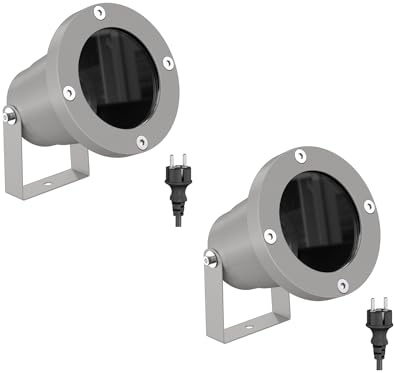 ledscom.de 2x Gartenstrahler DUK für außen, IP65, Stecker, grau, 1x GU10 max. 15W