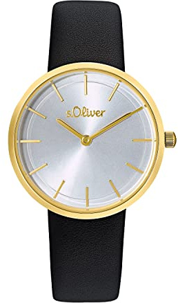 s.Oliver Armbanduhr Damen Quarzuhr Analog, mit Leder Armband, Wasserdicht, Kommt in Uhren Geschenk Box