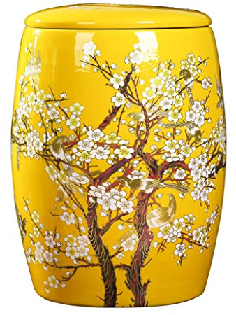 Cereal Dispenser, Storage Organizer, Airtight Rice Crock, Ceramic Rice Cylinder with Lid, Food Storage Container, Sealed Storage Tank, Chinese Style Design ( Color : Yellow , Size : Capacity 25kg )