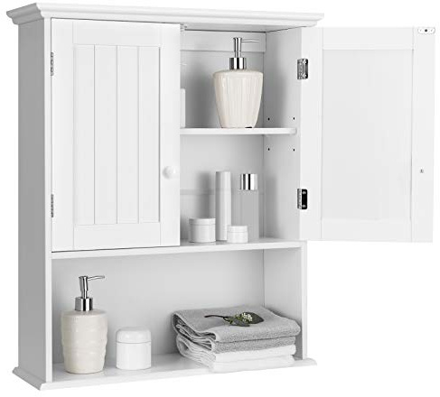Multigot Wooden Bathroom Cabinet (White, with Wooden Handles)