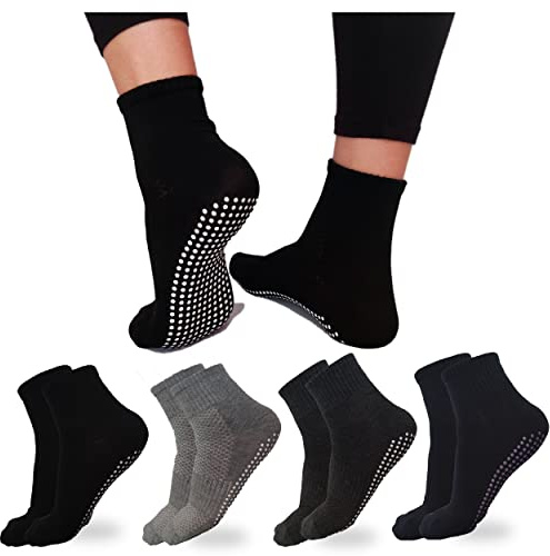 DIVABONNA 4 Paires de Chaussettes Antidérapantes pour Femmes et Hommes - Chaussettes pour le Pilates, le Yoga, Fitness (FR/ES, Numérique, 35, 40, Taille normale, Taille normale, 4 Paires Assorties)