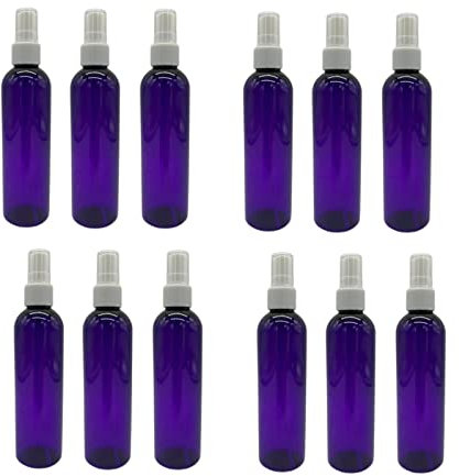 Natural Farms 4 oz Purple Cosmo Plastic Bottles - 12 Pack Empty Bottle Refillable - BPA Free - Essential Oils - Aromatherapy | White Ribbed Fine Mist Pump Spray Caps- Made in the USA