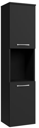 Badplaats Badezimmerschrank Montreal 30 x 30 x 131 cm Schwarz Matt - Hoch Badschrank Mit 2 Türen
