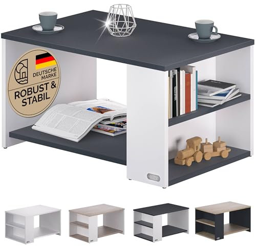 Casaria® Couchtisch mit Stauraum Weiß Grau Holz Wohnzimmertisch 90 x 60 x 50 cm Ablage Kratzfest 50kg Belastbar Eckig Modern Sofa Couch Beistelltisch