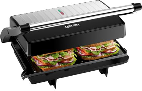 OSTBA Grill Sandwichera Plancha, 1000W Panini Grill, Parrilla Eléctrica con Revestimiento Antiadherente, Apertura de 180 Grados, Indicador Luminoso, Fácil de Limpiar