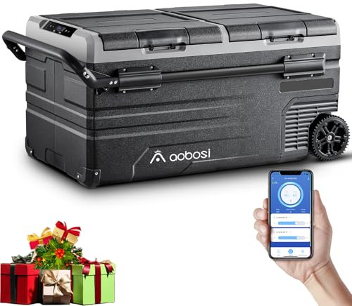 AAOBOSI 95L Car Refrigerator Portable Freezer, 12V Fridge Freezer Dual Zone Compressor Camping Fridge with APP Control for Car 12V/24V 100-240V Electric Cooler for Camping -20℃ to 20℃