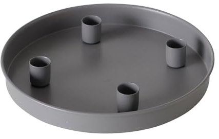 Metall Kerzentablett Ø23.5cm, mit 4 magnetischen Kerzenständer, kerzenständer für Kerzen mit einem Durchmesser von bis zu 2cm, Kerzenhalter advents, Deko Teller Advent Weihnachten (Hellgrau)