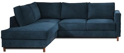 Lisa Design Jake - Ecksofa mit Schlaffunktion - 5-Sitzer - Samt - Links Schieferblau