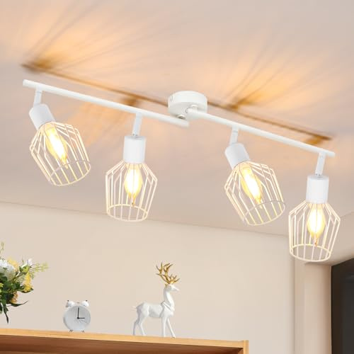 Lichtmaler Deckenstrahler 4 Flammig Weiß Vintage Deckenleuchten E14 | Deckenspot Deckenlampe Spotlampe Industrie Drehbar 350° für Küchen Schlafzimmer Wohnzimmer(ohne Leuchtmittel)