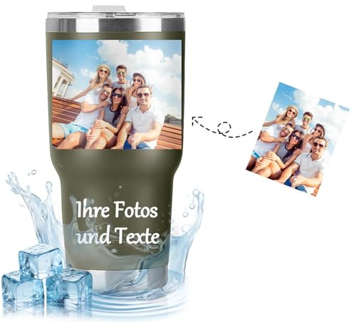 Kaffeebecher Thermo Personalisiert, Thermobecher Personalisiert mit Foto Name Text, 30oz/890ml Edelstahl Kaffeebecher mit Deckel, Doppelwandig Camping Becher, Geschenke für Frauen Männer Ihn Sie