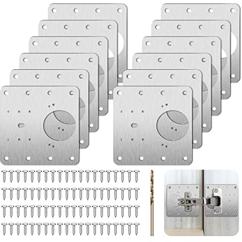 TICKLELY 15 Pièces Plaque de Réparation de Charnière, Acier Inoxydable, Classique, Argent, Poli, Kit de Réparation de Charnière pour Meubles