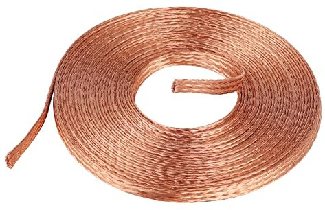 KWOKWEI Flaches Kupfergeflecht Kabel, 6M/20Ft blanker Kupfergeflechtdraht 6mm gestricktes Mesh Flaches Kupfergeflochtenes Erdungskabel 2.5mm² für Erdung Verbindung