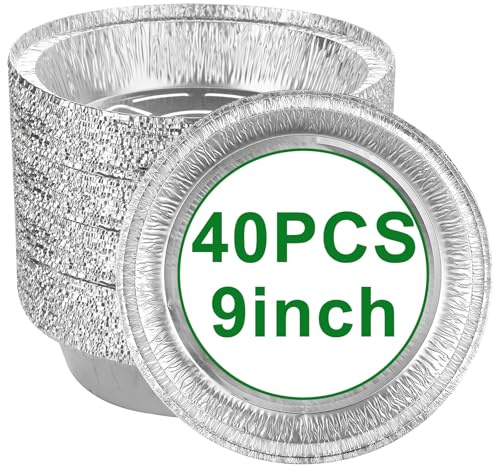 YAYODS 60PCS Round Aluminium Foil Pie Dishes, 9 Inch Disposable Tin Foil Trays for Air Fryer, Baking, Cooking & Oven Use, Silver Food Grade Foil Pie Tins