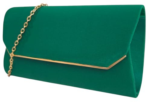 UShopUK Bolso de mano liso de ante para novia, graduación, boda, noche, fiesta, bolso de mano, Green, medium