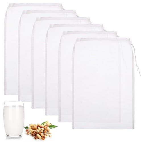 Jeffdad 6 Stück Nussmilchbeutel, Weiß Feinmaschiges Passiertuch Wiederverwendbar Filterbeutel 20 × 30 cm Nylon-Siebbeutel für Käse Fruchtsäfte Mandelmilch Obstsaft Gemüsesaft