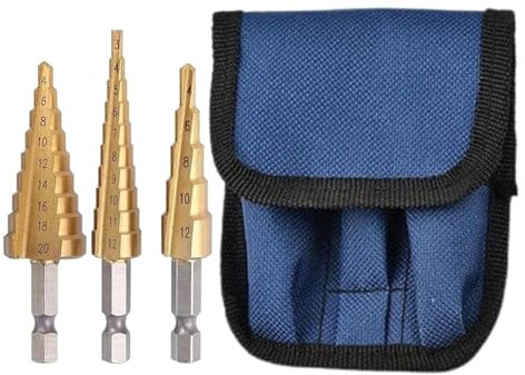 Okaywork 3 Pezzi acciaio ad alta velocità Trapano in Titanio,punta conica trapano Punte a Gradini All-in-One Power Drill, Punte Coniche, Fresa Conica per metallo Trapano a Gradini, 3-12/4-12/4-30 mm