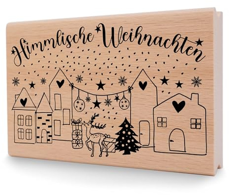 NEWSTAMPS Stempel Himmlische Weihnachten Motivstempel aus Holz & Gummi zum Karten und Geschenke basteln, Holzstempel für Weihnachten, Weihnachtskarte, Advent, Scrapbook, Textilstempel, Deko, Freunde