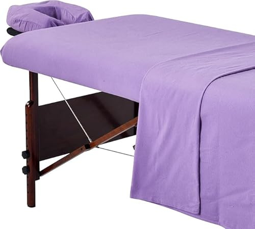 Master Massage 3-teiliges Set Baumwoll-Flanell-Bettlaken, maschinenwaschbar, Tischdecken-Set, Schönheitssalon, SPA-Bett, Ersatzbezug, inklusive Tischdecke, Gesichtskissenbezug, Tischtuch (Lila)