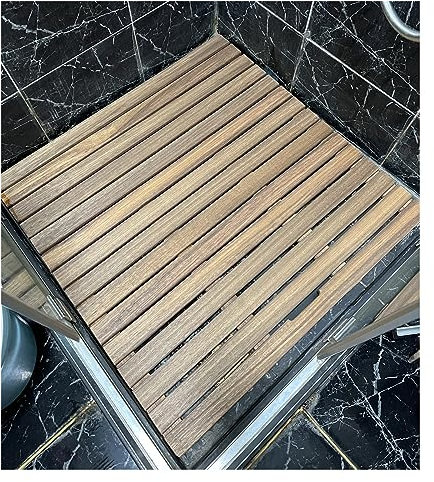 Caillebotis de Douche en Bois de Teck, Tapis de bain en bois de teck de 16, 18, 20, 24, 27, 30, 32, 36 pouces pour douche de luxe, salle de bain antidérapante, tapis de douche surélevé, tapis d'entré