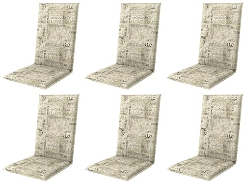 Gardissimo 6er Set Hochlehner 8613 Gartenstuhlauflagen 120 x 50 x 8 cm Beige Grau mit Schrift, Auflagen Polsterauflagen UV-Lichtecht Stuhlauflagen Sitzauflagen mit Schaumfüllung