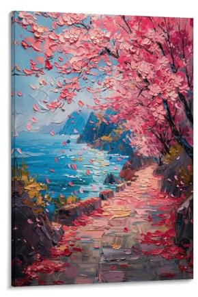 TBDUEPS Ölgemälde mit Kirschbaum-Motiv, Leinwandbild, Wandkunst für Teenager, Spielzimmer, Jungenzimmer, Wanddekoration, große Bilder, 60 x 90 cm