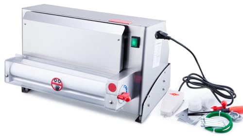 EASYROSE Commercial Electric Dough Roller with Foot Pedal, 12 (30cm) Pizza Dough Press Machine, 450W Motor & 0.7-5.4mm Adjustable Thickness, Stainless Steel Pastry Roller for Pizza, Fondant & Pasta