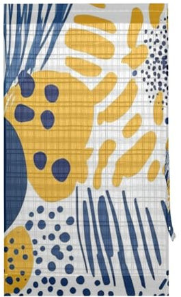 Iris Mustard Yellow and Denim Blue Decorative Insulated Door Curtain for Living Room Adjustable Bathroom Window Curtains cortinas para sala1 Panel 25x40in