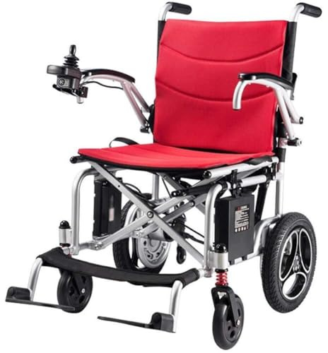 CCKUYT Fauteuil Roulant électrique Pliable, léger (16 kg), Largeur d'assise de 42 cm, Batterie au Lithium Amovible, Rouge, Fauteuil Roulant motorisé Portable