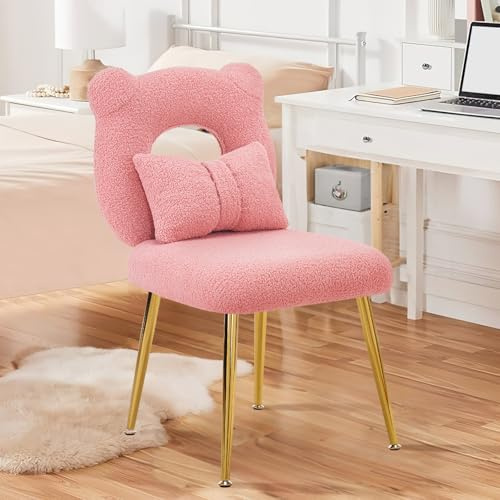 Ckaff Schminktisch Stuhl Schminkstuhl, Sessel Wohnzimmer mit Abnehmbares Wurfkissen & Verstellbaren Goldbeinen, Schreibtischstuhl Esszimmerstuhl für Schlafzimmer Wohnzimmer Kinderzimmer, Rosa