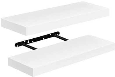 FURNITABLE Pack med 2 flytande vita hyllor | för dekoration vägghyllor av MDF-trä, uppsättning av 2 hängande hyllor vit, 40 x 14 x 3 cm