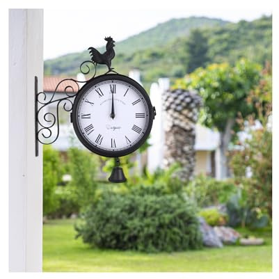 KOLHGNSE Orologio da parete per stazione ferroviaria double face, Londra, retrò, HBT 37 x 34 x 10 cm, batteria analogica, orologio da parete vintage, nero, ferro retrò, decorativo con supporto