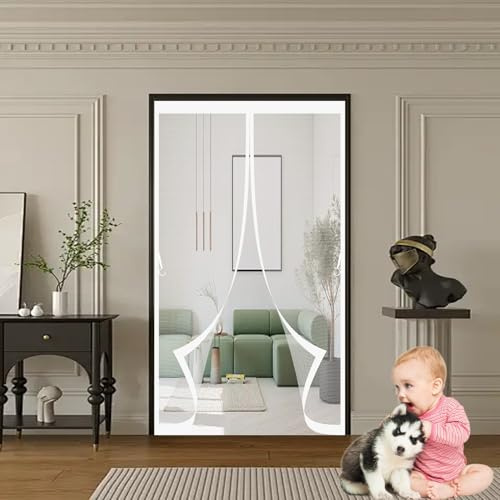 Magnetic Bug Mesh Door 88 x 120 cm Anti Mosquito, Keep Fresh Air in, Portable, Foldable, Custom Sizes, Magnetic Doors, Fly Insect Screen for Double Door/French Doors, White