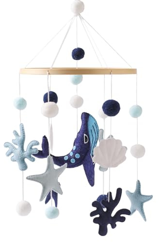 Mobile Jeu de Vent Crèche Étoile de Mer Baleines et Coraux Éléments de Mer Cloche Bébé Cadeau Naissance