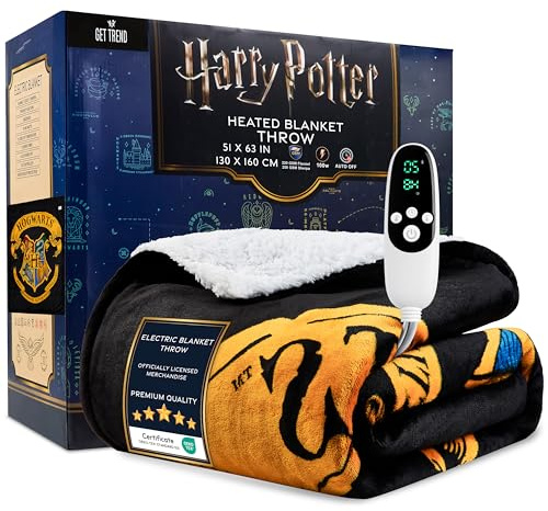 Get Trend Harry Potter enkel värmefilt 130 x 160 cm, mysig sherpa-fleece, 9 nivåer elektrisk uppvärmning med 12 timmars automatisk avstängning (svart Harry Potter, EU Lanser)
