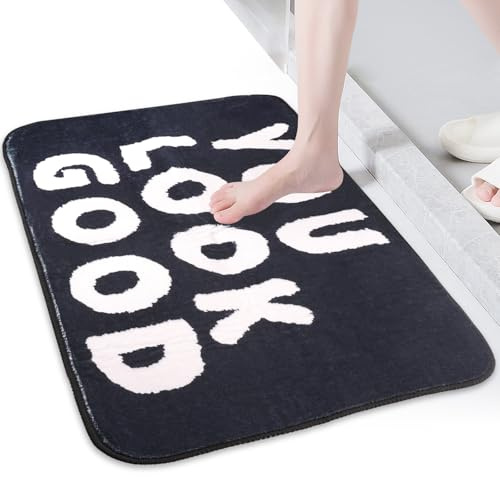 60 x 40cm Alfombra de Baño “You Look Good”,Negro Alfombrilla Baño,Material de Poliéster Tapete Casa de Banho,Bath Mat,Absorción de Agua y Antideslizante Toalla Pies Ducha para Bañera,Cocina y Balcón