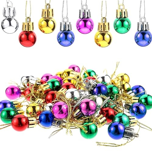 BSITSSS Lot de 36 Boules de Noël, 3cm Boule Sapin de Noel, Argent, Or, Rouge, Vert, Rose et Bleu Boule de Noel avec Boucle de Suspension Pendentifs pour Sapin de Noël