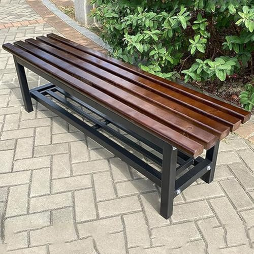 PA-DABAOO Gartenbank Für 2–3 Personen, Badezimmer- Und Ankleidezimmerbänke Mit Lagerregal, Stabiler Metallrahmen, Rückenfreie Parksitze, Wetterfeste Gartenmöbel,120cm Brown b