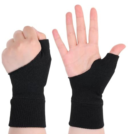 VQUNBG 2 Piezas Muñequera Pulgar, Guantes De Compresión Artritis, Guantes Sin Dedos con Gel para Dolor y Lesiones en el Túnel Carpiano (Negro,S)