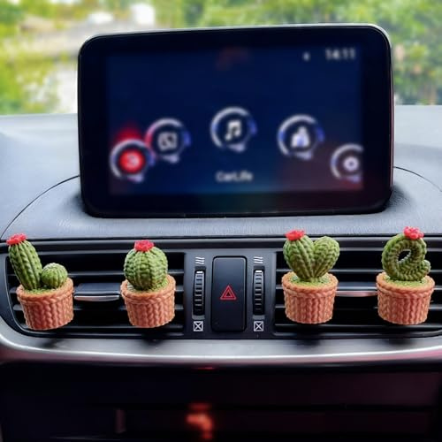 Niedliche LOVE-Kaktus-Lüftungsdekoration, Auto-Lufterfrischer-Lüftungsclip mit Duftpad, 4er-Set Lüftungsclip-Accessoires als Auto-Deko-Geschenk für Frauen