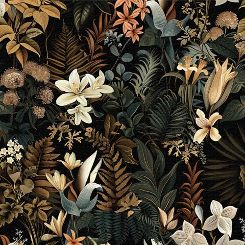 LZH-LP Papier Peint Autocollant, 44x600CM Lys Blanc Forêt Fleurie Sous-Bois Animaux Plantes Botanique Papier Contact Décoller Coller Vinyle Film Décoratif Amovible pour Armoires Murales