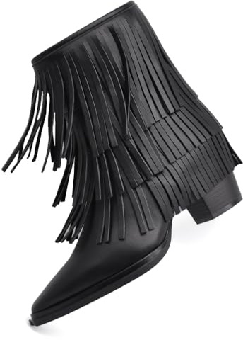 IF Stivaletti Stivali Texani Western da Donna Con Frange Camperos MP2742-4 nero N.41
