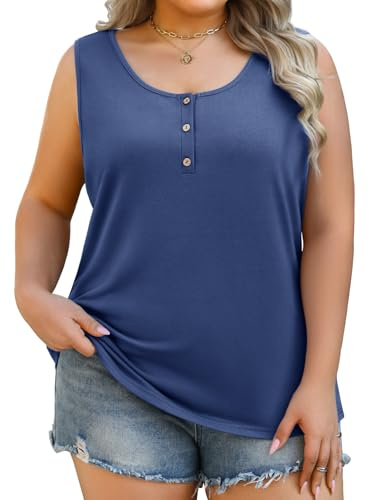 heekpek Canotta Donna Estiva Taglie Forti Tank Top Casual Maglietta Senza Maniche con Collo Rotondo e Bottoni, Blu Navy, XL