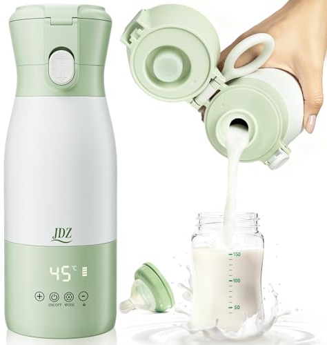 Calentador de Biberones Portátil 500ml, JDZ Calentador de Agua Recargable Sin Cables con Control de Temperatura, Aislamiento Térmico, Ideal para Viaje, Camping y Salidas con Bebé (Verde)