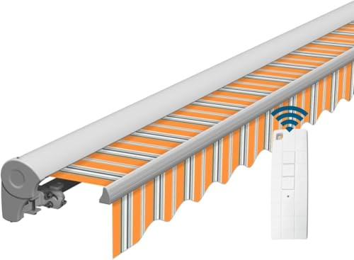 Eclipse Halbkassettenmarkise weiß elektrisch 5,0x3,0m Farbe:Sommerbrise | Stoff 280g/m² Polyester (PE) UV-Schutz 50+ Kassettenmarkise Gelenkarm Sonnenschutz Markise Sonnenmarkise Balkonmarkise