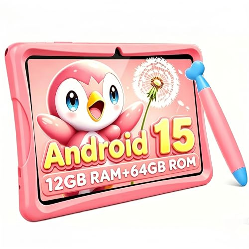 TABWEE K10 Tablet Bambini 10 pollici, 12 GB RAM + 64 GB ROM (TF 2 TB) Android Tablet Educativo con Controllo Parentale, WiFi 6, Schermo Anti-Luce Blu, Tablet con Custodia - Rosa