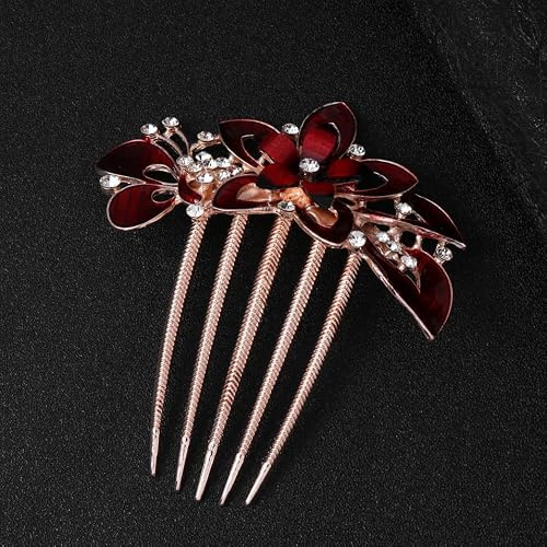 HOUDERCO Eleganter als Haarschmuck mit Strasssteinen aus Legierung Haarkamm Roter für Damen und Brautjungfern für Hochzeit und Abschlussfest
